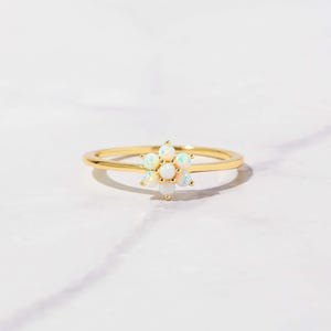Dainty Opal Ring, Opal Stacking Ring, White Opal and CZ Ring, Gold Opal Ring, Sterling Silver Opal Ring, Delicate Opal Ring, Bridesmaid Gift