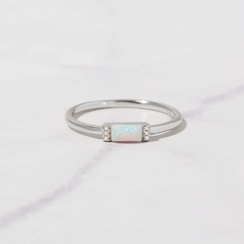 Opal Ring, Baguette Ring, Dainty Opal Ring, Minimalist Ring, Stacking Ring, October Birthstone Ring, Gift for her, image 3