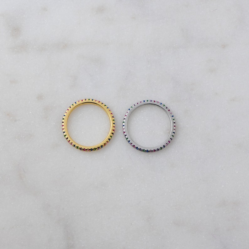 Rainbow Ring Eternity Band, Multicolor Ring, Stackable Rainbow Ring, Rainbow CZ Ring, Rainbow Jewelry, Stackable Rings, Gift for Her image 5
