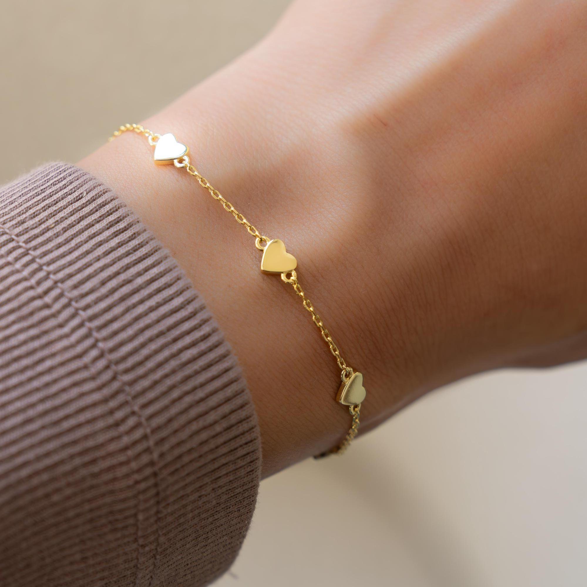 Heart Bracelet, Love Bracelet, Gold Charm Bracelet, Charm Bracelet, Friendship Bracelet, Dainty Bracelet, Anniversary Gift, Gift for Her