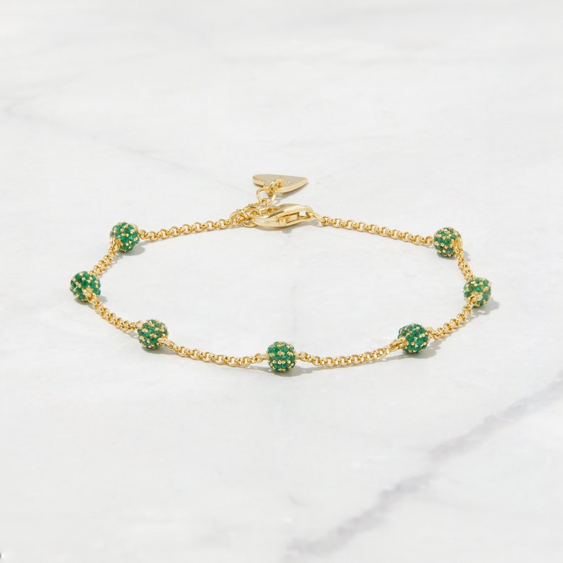 Beaded Bracelet, Emerald Bracelet, Gold Bracelet, Diamond Bracelet, Gift for Her, Dainty Bracelet, Minimalist Bracelet, Stacking Bracelet image 1