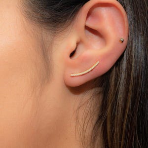 Diamond Ear Climber Earrings, CZ Ear Climber Earrings, Ear Climbers, Gold Ear Crawler Earrings, Sterling Silver Ear Climber, Ear Cuffs,