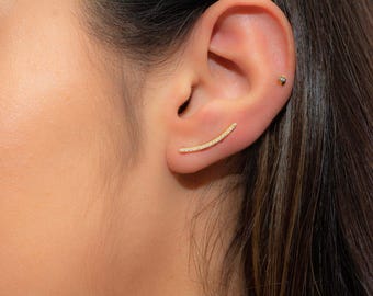 Diamond Ear Climber Earrings, CZ Ear Climber Earrings, Ear Climbers, Gold Ear Crawler Earrings, Sterling Silver Ear Climber, Ear Cuffs,