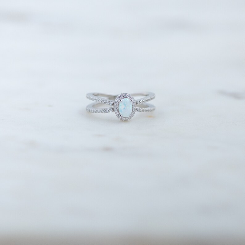 Dainty Opal Ring Opal Stacking Ring White Opal and CZ Ring - Etsy