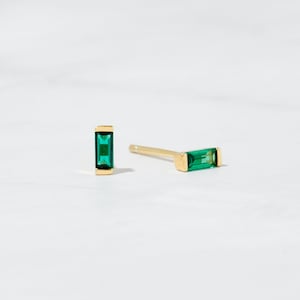 Emerald Studs, Emerald Earrings, Stud Earrings, Baguette Studs, Emerald Stud Earring, Birthstone Earrings, Green Earrings, Baguette Earrings image 2