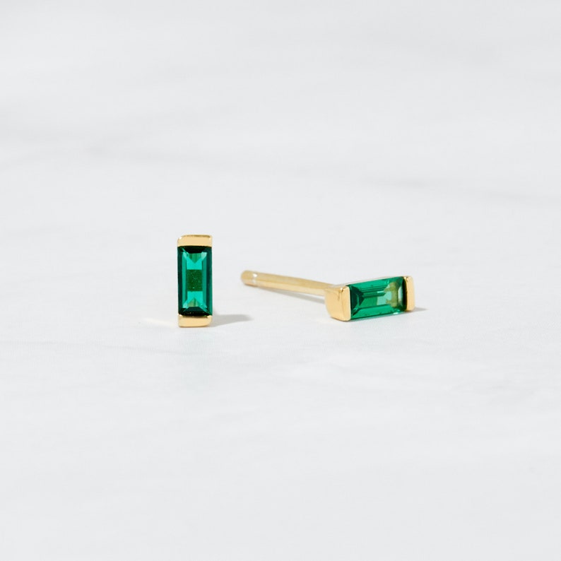 Emerald Studs, Emerald Earrings, Stud Earrings, Baguette Studs, Emerald Stud Earring, Birthstone Earrings, Green Earrings, Baguette Earrings image 2