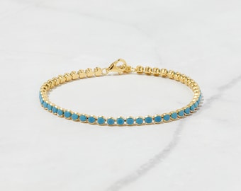 Turquoise Bracelet, Turquoise Tennis Bracelet, Dainty Bracelet, Turquoise Jewelry, Gift for Her, Minimalist Bracelet, Gold Tennis Bracelet