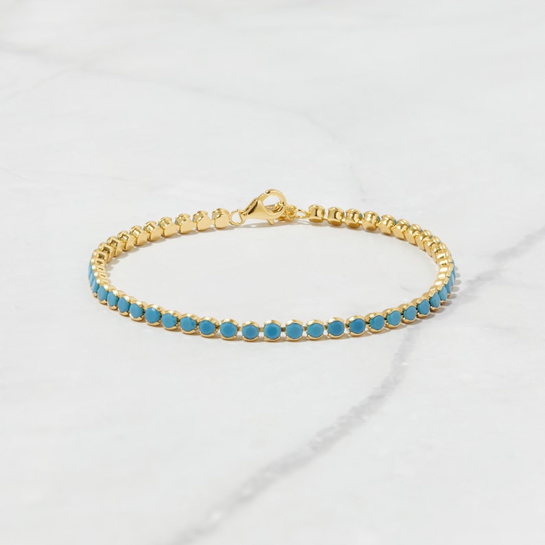 Turquoise Bracelet, Turquoise Tennis Bracelet, Dainty Bracelet, Turquoise Jewelry, Gift for Her, Minimalist Bracelet, Gold Tennis Bracelet image 1