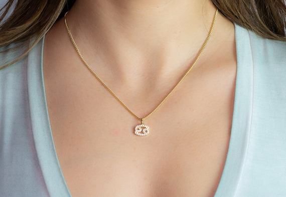 Cancer Zodiac Necklace with Stone Small - StyledU