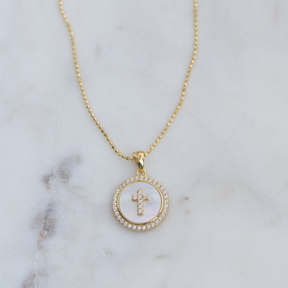 Mother of Pearl Cross Necklace, Cross Pendant, Cross Necklace, Pearl Cross Necklace, Cross Medallion, Gift for her, Religious Necklace