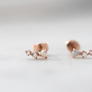 Opal Gold Studs, Opal Stud Earrings, White Opal Studs, Silver Studs, Opal Earrings, Tiny Gold Studs, Gold Stud Earrings, October Birthstone image 6