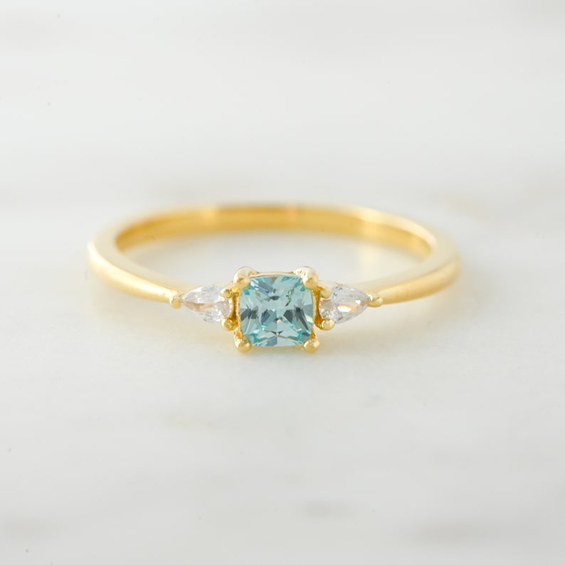 Aquamarine Dainty Ring, Gold Minimalist Ring, March Birthstone Ring, Sterling Silver Ring, Thin Ring, Delicate Ring, Gift for Her, Gemstone image 3