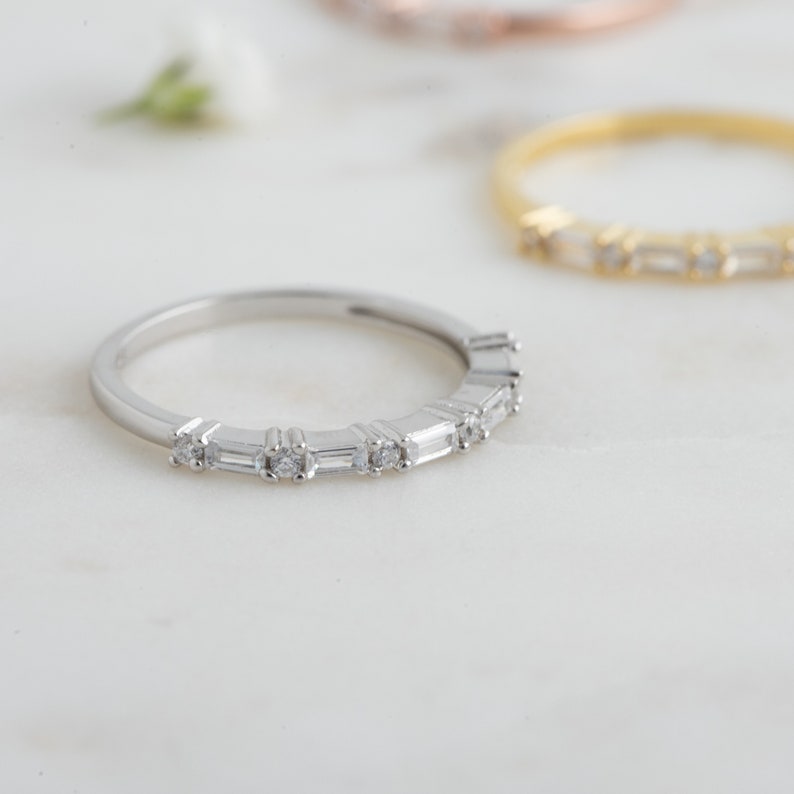 Dainty Baguette Stacking Ring, Gold Minimalist Ring, CZ Ring, Simple Diamond Ring, Silver Ring, Thin Ring, Gift for Her, Delicate Ring image 6