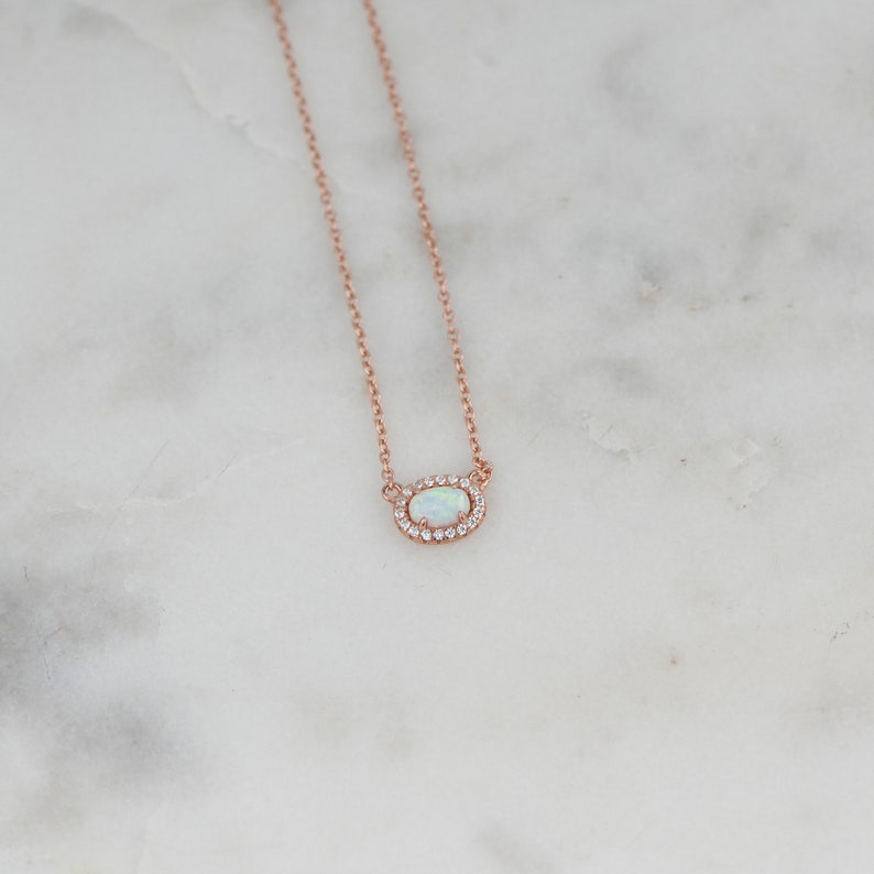 Opal Necklace, Dainty White Opal Necklace, Opal Jewelry, October Birthstone, Gift for Her, Minimalist Opal Necklace, Gold Opal Necklace, image 7