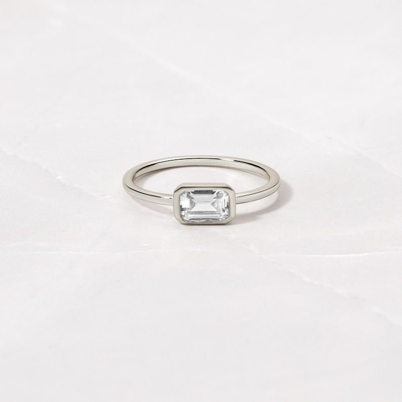 Baguette Ring, Rectangle Ring, Bezel Set Ring, Bezel Set Engagement Ring, Emerald Cut RIng, Gift for Her, Dainty Ring, Minimalist Ring image 4