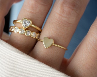 Minamalist Heart Ring, Sterling Silver Heart Ring, Gold Heart Ring, Promise Ring, Gift for Her, Love Ring, Dainty Ring, Stacking Ring