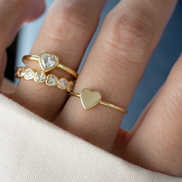 Minamalist Heart Ring, Sterling Silver Heart Ring, Gold Heart Ring, Promise Ring, Gift for Her, Love Ring, Dainty Ring, Stacking Ring