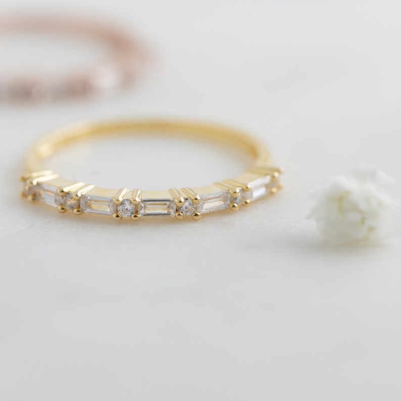 Dainty Baguette Stacking Ring, Gold Minimalist Ring, CZ Ring, Simple Diamond Ring, Silver Ring, Thin Ring, Gift for Her, Delicate Ring image 3