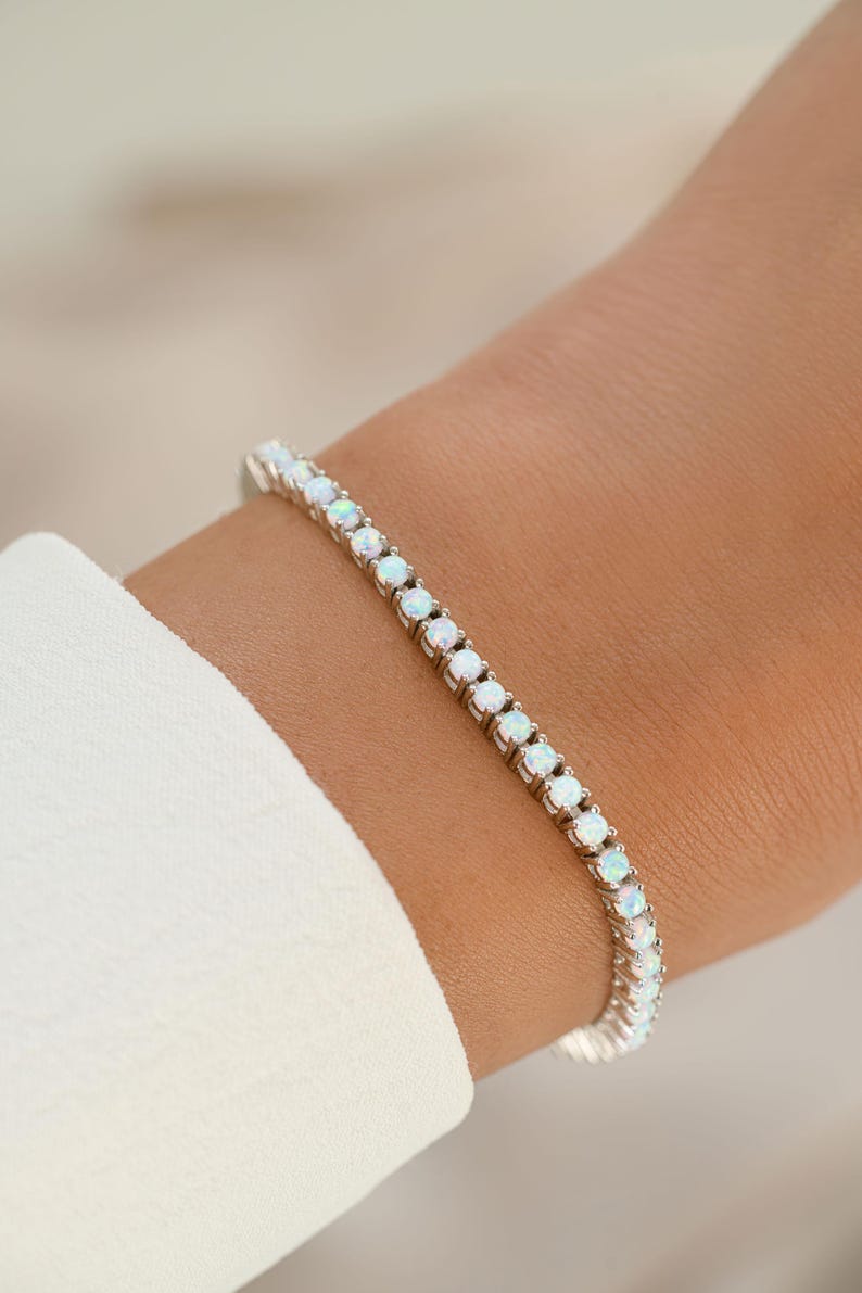 silver opal tennis bracelet