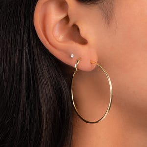 43mm Large Hoop Earrings, Gold Threader Earrings, Thin Hoop Earrings, Endless Hoop Earrings, Minimalist Earrings, Silver Hoops, Gift For Her