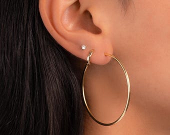 43mm Large Hoop Earrings, Gold Threader Earrings, Thin Hoop Earrings, Endless Hoop Earrings, Minimalist Earrings, Silver Hoops, Gift For Her