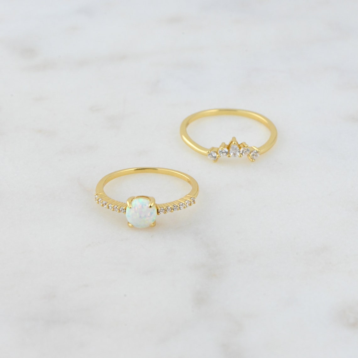 Opal Stacking Ring Set Dainty Opal Ring White Opal and CZ - Etsy