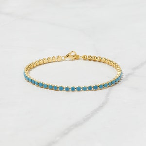 Turquoise Bracelet, Turquoise Tennis Bracelet, Dainty Bracelet, Turquoise Jewelry, Gift for Her, Minimalist Bracelet, Gold Tennis Bracelet image 2