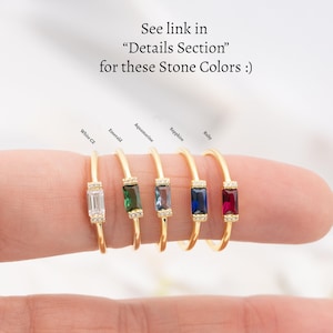 Ruby Dainty Baguette Stacking Ring, Gold Minimalist Ring, Simple Ruby Ring, Sterling Silver Ring, Thin Ring, Delicate Ring Gift for Her image 8