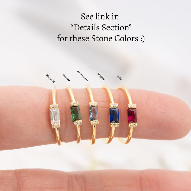 Ruby Dainty Baguette Stacking Ring, Gold Minimalist Ring, Simple Ruby Ring, Sterling Silver Ring, Thin Ring, Delicate Ring Gift for Her image 8