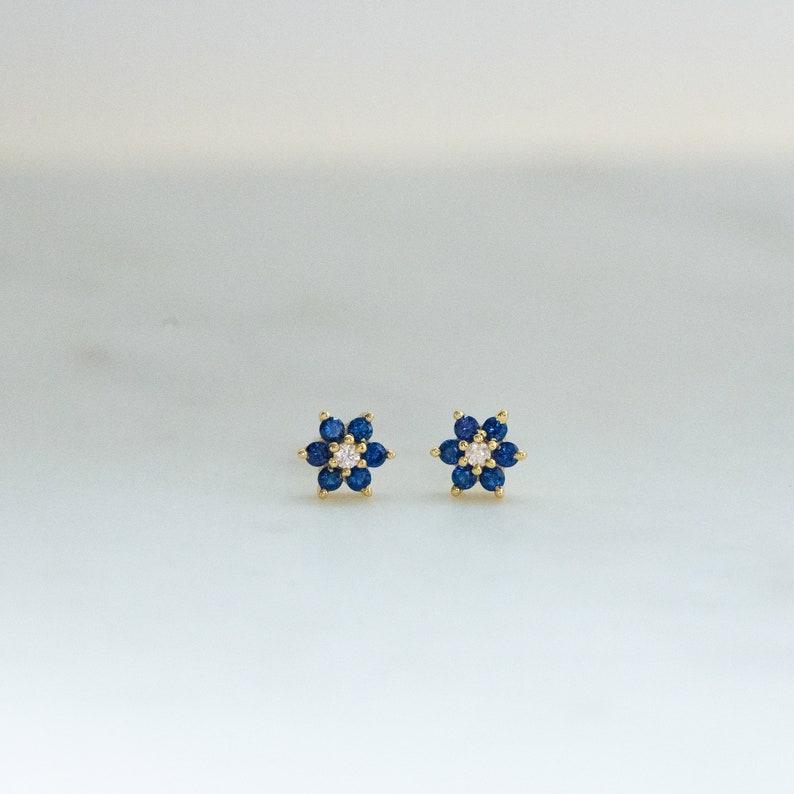 Sapphire Studs, Sapphire Earrings, Stud Earrings, Birthstone Earrings, Blue Earrings, Baguette Earrings, Tiny Studs, September Birthstone image 6