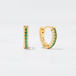 Emerald Huggie Earrings, Gold Hoop Earrings, Hoop Earrings, Gold Hoops, Small Hoops, Small Hoop Earrings, Dainty Earrings, Gold Huggie Hoops