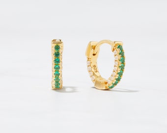 Emerald Huggie Earrings, Gold Hoop Earrings, Hoop Earrings, Gold Hoops, Small Hoops, Small Hoop Earrings, Dainty Earrings, Gold Huggie Hoops