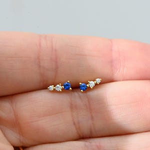 Ear Climber, Ear Crawler, Sapphire Earrings, Dainty Ear Climber, Cartilage Ear Climber, September Birthstone Studs, Gift for her, Sapphire