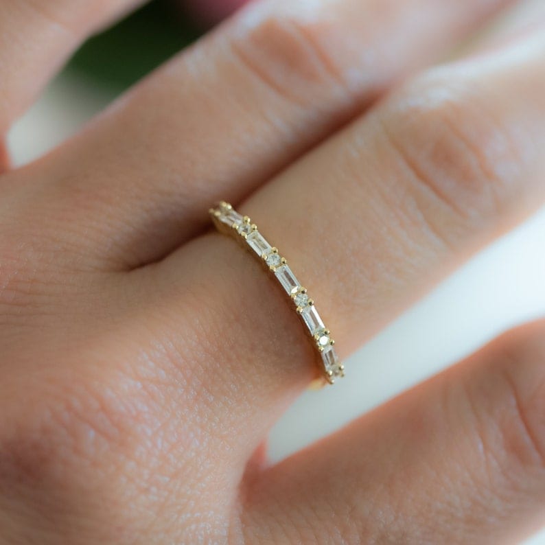 Dainty Baguette Stacking Ring, Gold Minimalist Ring, CZ Ring, Simple Diamond Ring, Silver Ring, Thin Ring, Gift for Her, Delicate Ring image 1