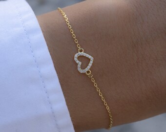 Heart Bracelet, Dainty Bracelet, Adjustable Bracelet, Minimalist Bracelet, Delicate Bracelet, Gift for Her, Gold Bracelet, Simple Bracelet