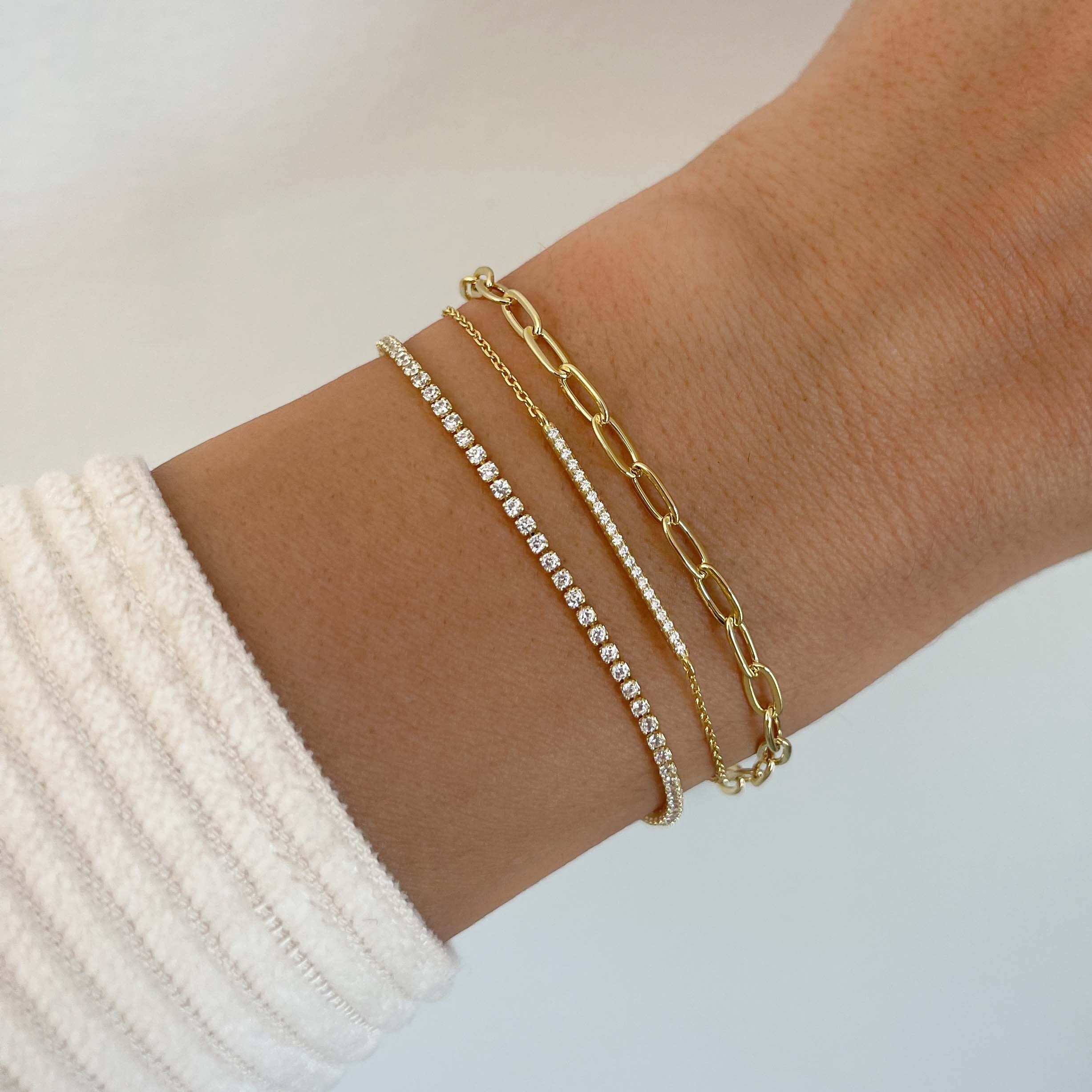 3 Bracelets Set Stacking Bracelets Gold Tennis Bracelet Etsy
