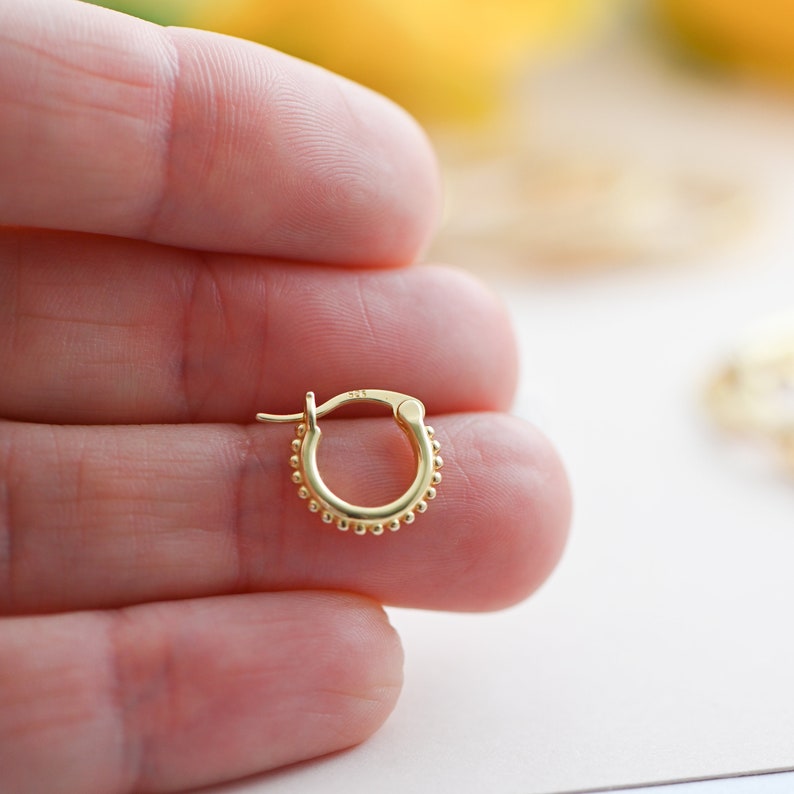 Beaded Hoop Earrings Ball Hoop Earrings Small Gold Hoop Etsy