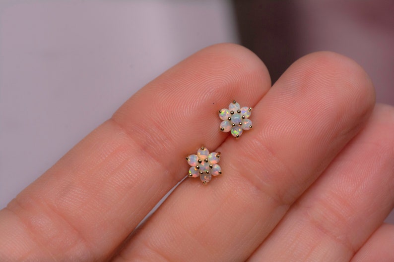 Opal Stud Earrings Small Studs Dainty Studs Minimalist Earrings Opal Studs White Opal Earrings Gift for Her October Birthstone 