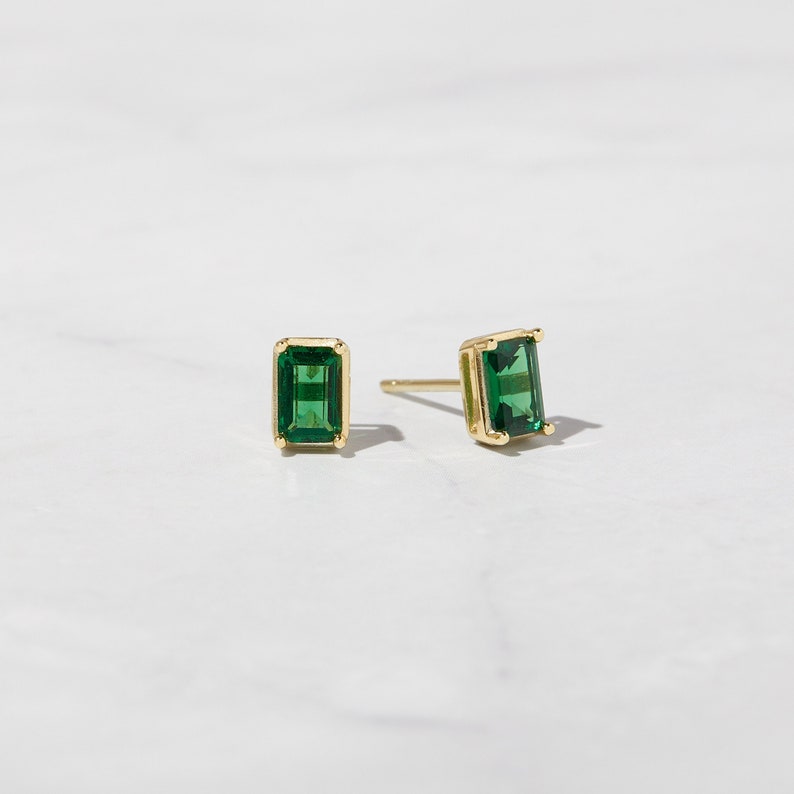 Emerald Earrings, Baguette Earrings, Green Earrings, Baguette Earrings, Gemstone Earrings, Stud Earrings, Emerald Jewelry, Gifts for Her image 1