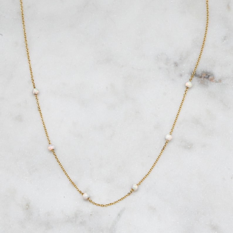 Opal Necklace, Dainty White Opal Necklace, Opal Jewelry, October Birthstone, Gift for Her, Minimalist Opal Necklace, Opal Beaded Necklace image 6