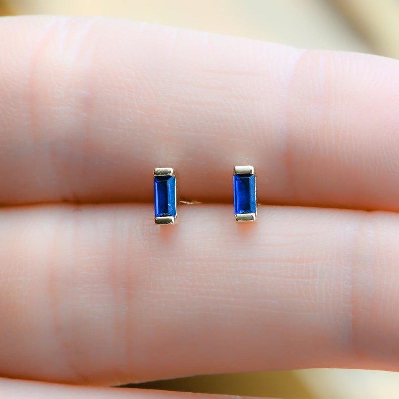 Sapphire Baguette Earrings, Baguette Studs, Stud Earrings, Dainty Stud Earrings, Small Stud Earrings, Tiny Stud Earrings Minimalist Earrings 