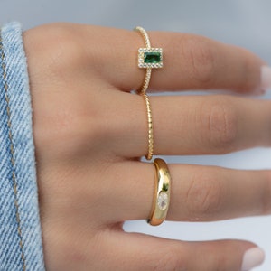 Emerald Ring, Baguette Ring, Baguette Emerald Ring, Diamond Ring, Dainty Stacking Ring, Minimalist Emerald Ring, May Birthstone Ring, Gift image 4