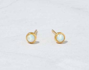 Opal Stud Earrings, Small Studs, Minimalist Earrings, Opal Studs, White Opal Earrings, Gift for Her, October Birthstone, Opal Jewlery