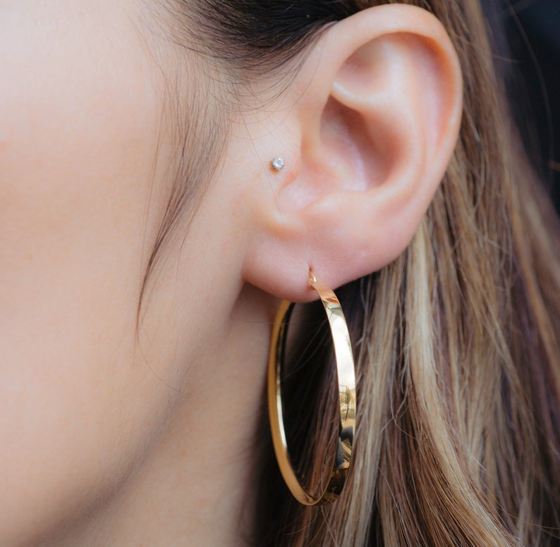 Gold Beaded Large Hoop Earrings 40*14mm main image 0