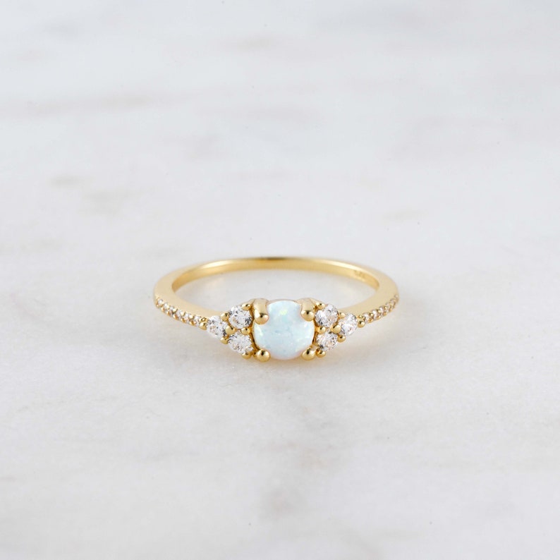 White Opal Ring Opal Stacking Ring White Opal and CZ Ring - Etsy