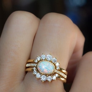 Dainty Opal Ring, Opal Stacking Ring, White Opal and CZ Ring, Gold Opal Ring, Sterling Silver Opal Ring, Delicate Opal Ring, Bridesmaid Gift