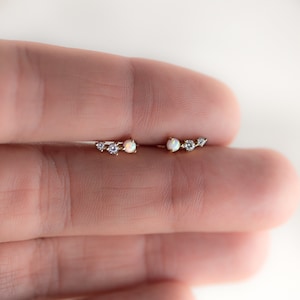 Opal Gold Studs, Opal Stud Earrings, White Opal Studs, Silver Studs, Opal Earrings, Tiny Gold Studs, Gold Stud Earrings, October Birthstone image 5