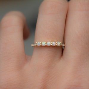 Dainty Opal Ring, Opal Stacking Ring, White Opal and CZ Ring, Gold Opal Ring, Sterling Silver Opal Ring, Delicate Opal Ring, Bridesmaid Gift