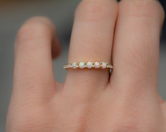 Dainty Opal Ring, Opal Stacking Ring, White Opal and CZ Ring, Gold Opal Ring, Sterling Silver Opal Ring, Delicate Opal Ring, Bridesmaid Gift