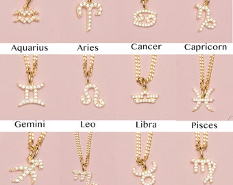 Zodiac Pendant Necklace, Zodiac Diamond Pendant Necklace, Zodiac Charm Necklace, Zodiac Jewelry, Horoscope Diamond Zodiac Necklace